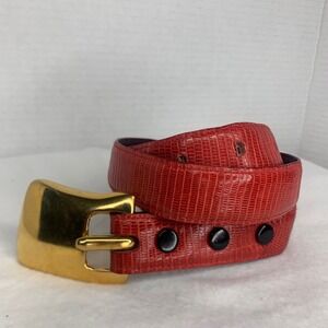 Designer ILANA GOOR belt Lizard & Cowhide S/M Cherry Red Gold Buckle